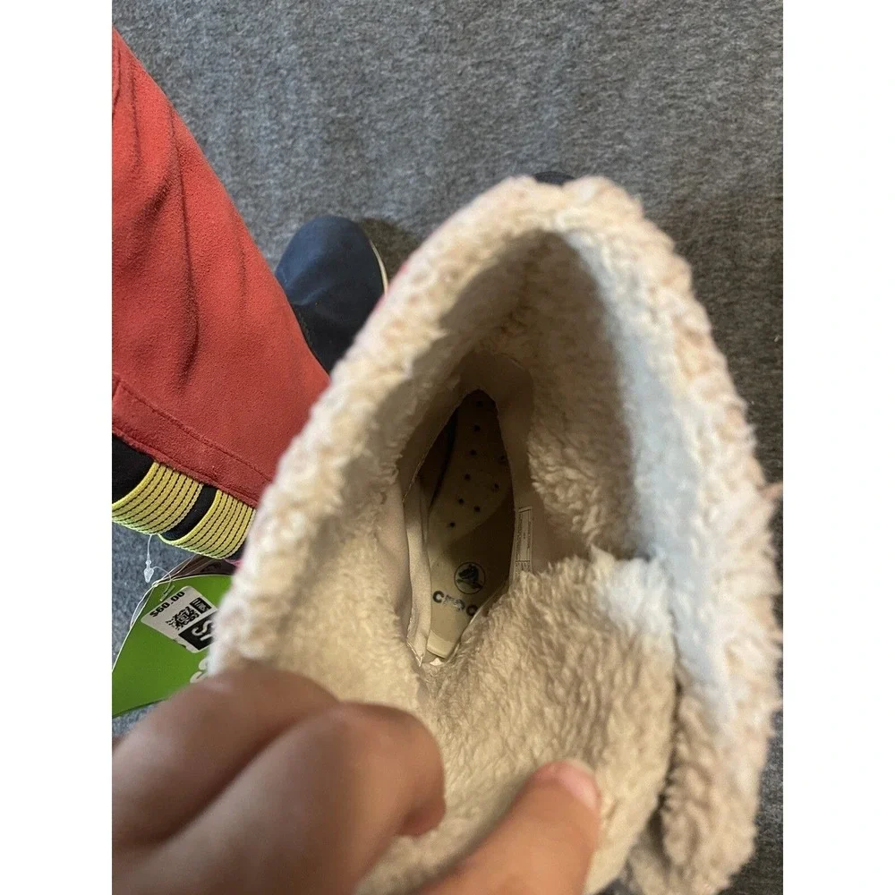 NWT Crocs Adela Fold over Slip On Fuzz Suede Bootie Faux Fur Size 7 - Picture 6 of 7